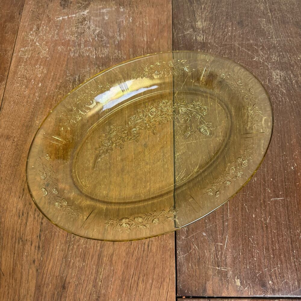 Depression Era Federal Glass Yellow Sharon Rose Serving‎ plate Platter